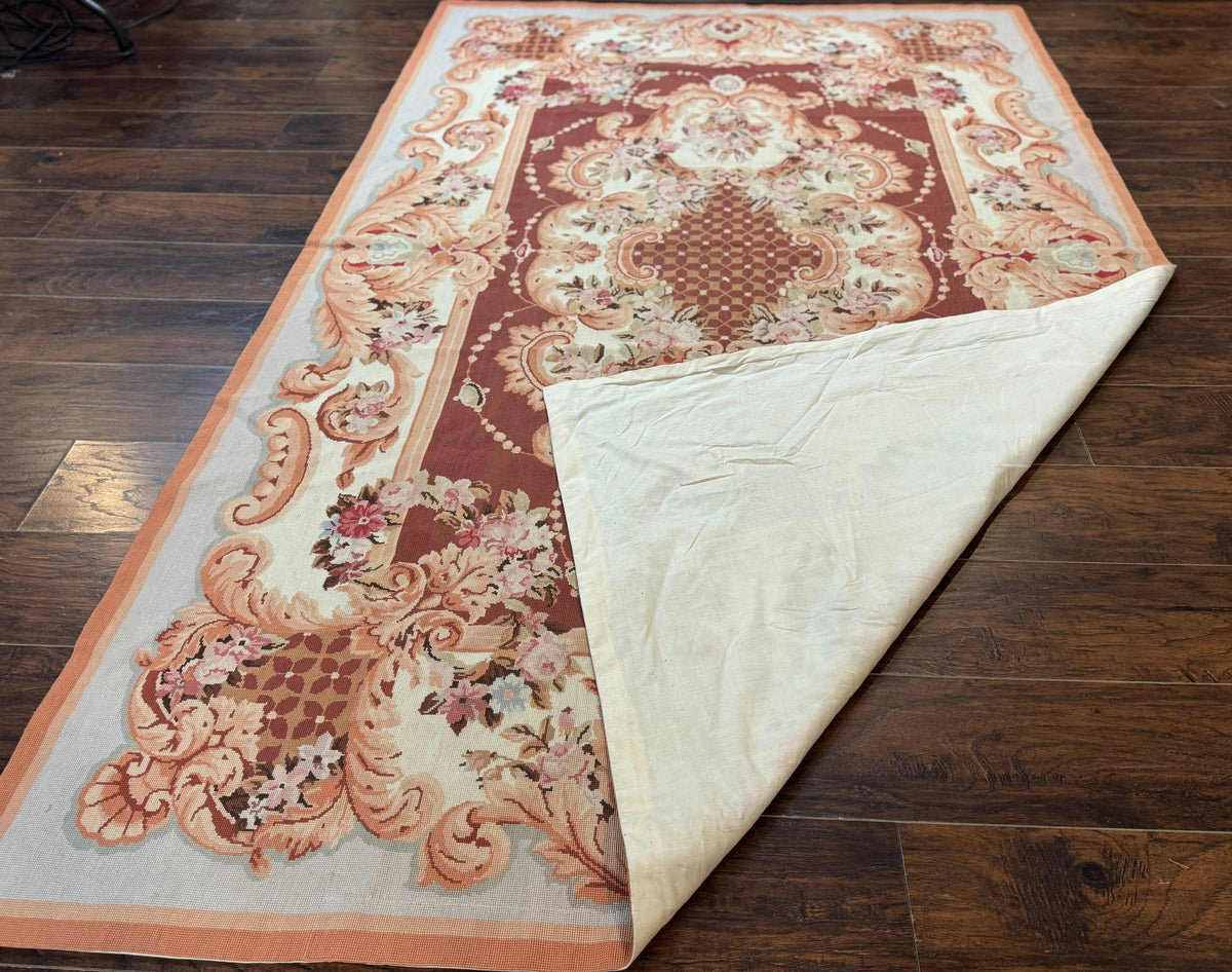Vintage Needlepoint Rug 6x9, Aubusson Rug, Flatweave Wool Elegant Carpet, Medium Size, French European Design - Jewel Rugs, view 10