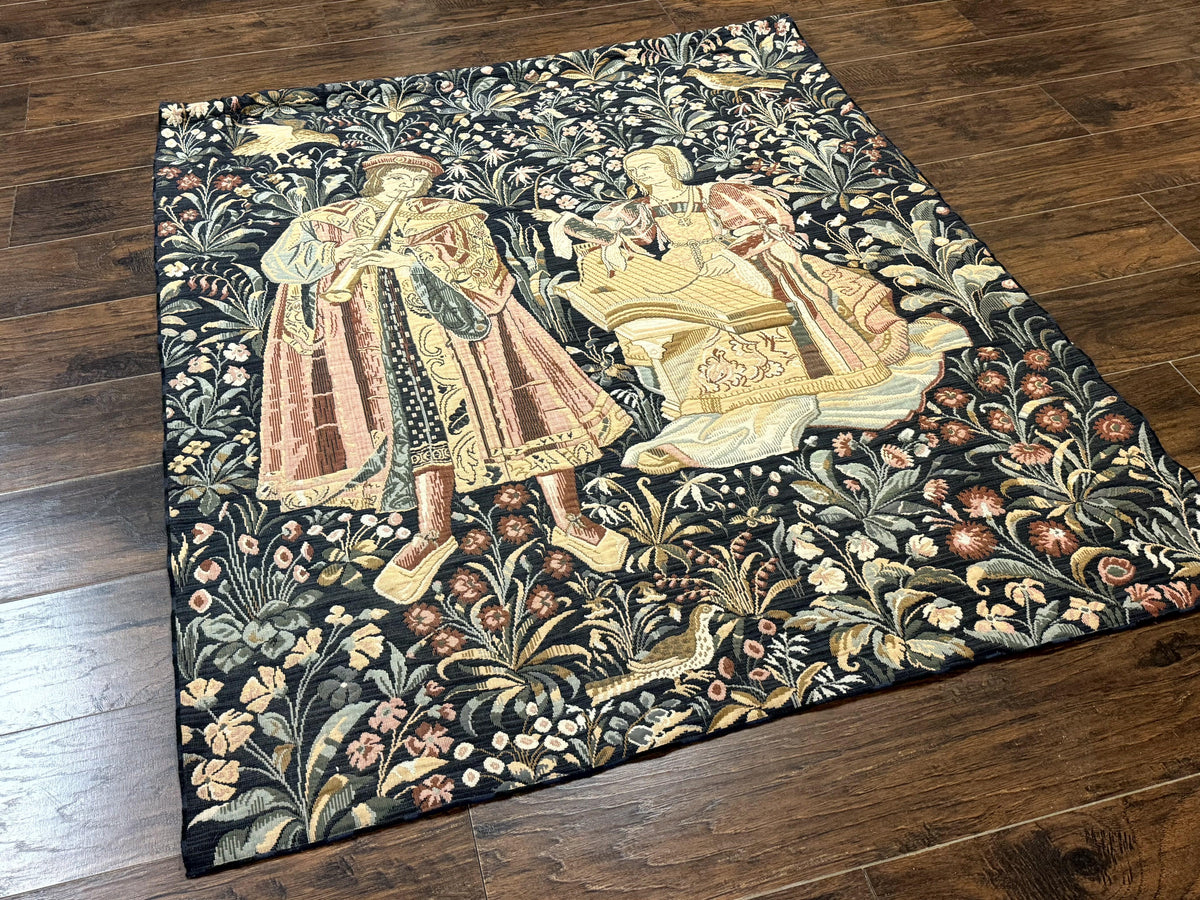 Vintage Belgium Tapestry 4x5, The Concet Musicians, Green - Jewel Rugs, view 13