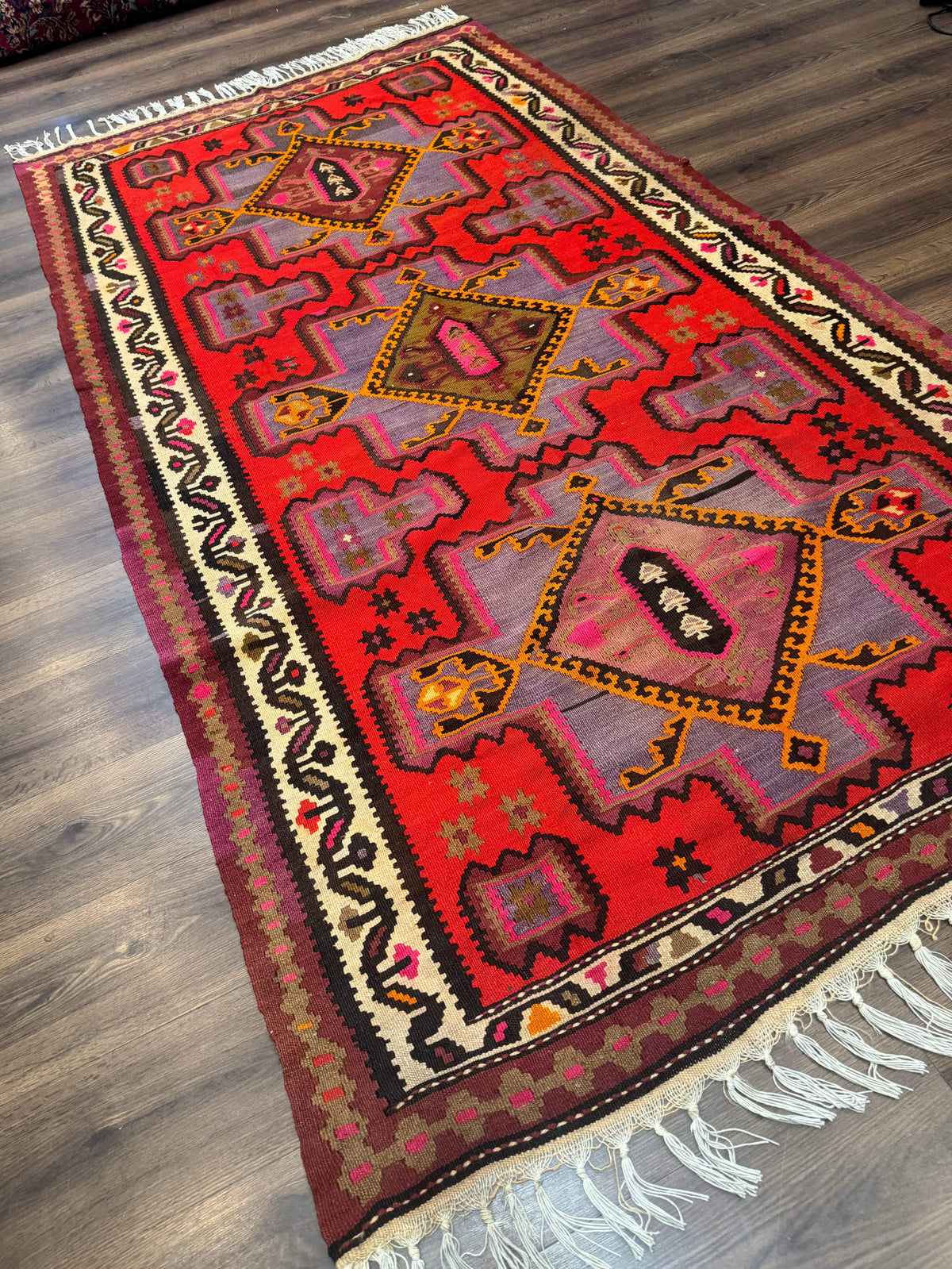 Persian Kurdish Zarand Kilim Rug 5x9, Red, Geometric Medallions, Wide Runner - Jewel Rugs, view 13