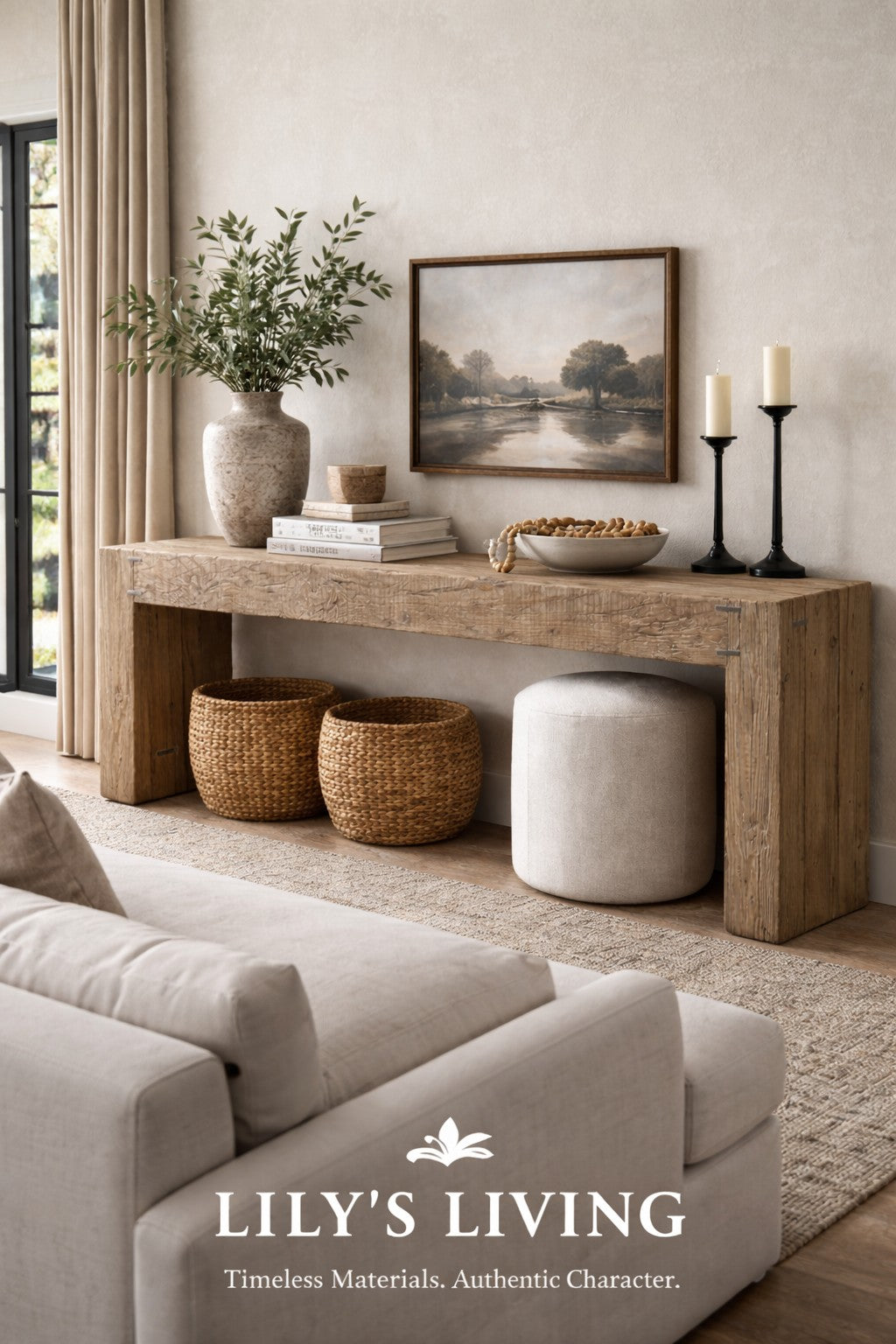 Approx. 103" Como Waterfall Console – Premium Aged Reclaimed Pine, Weathered Natural Finish