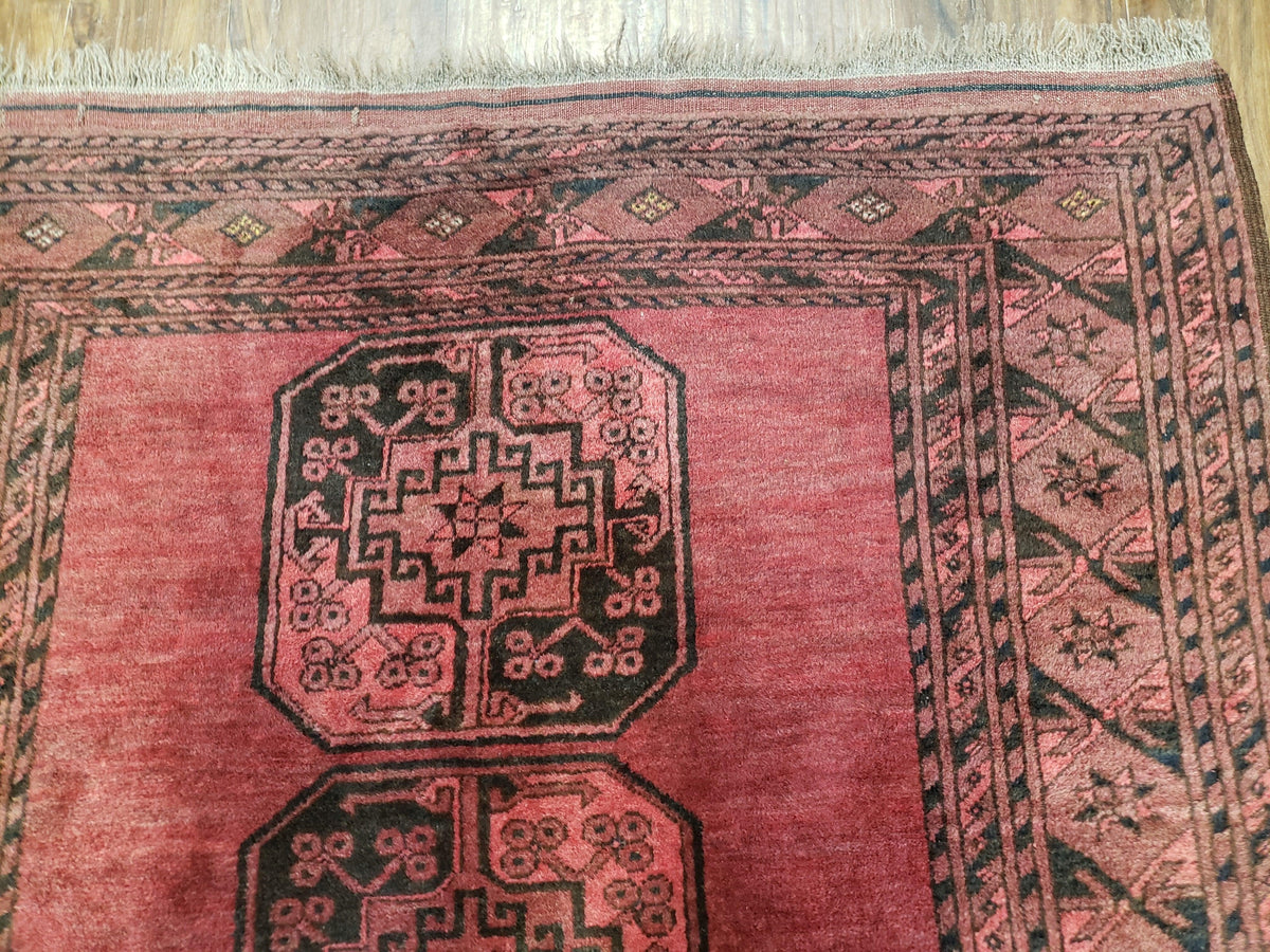 Antique Bukhara Area Rug, Vintage Afghan Bokhara Bashir Rug, 4x6 Hand-Knotted Oriental Carpet, Red & Black Wool Rug, 4' x 5'9 - Jewel Rugs, view 8