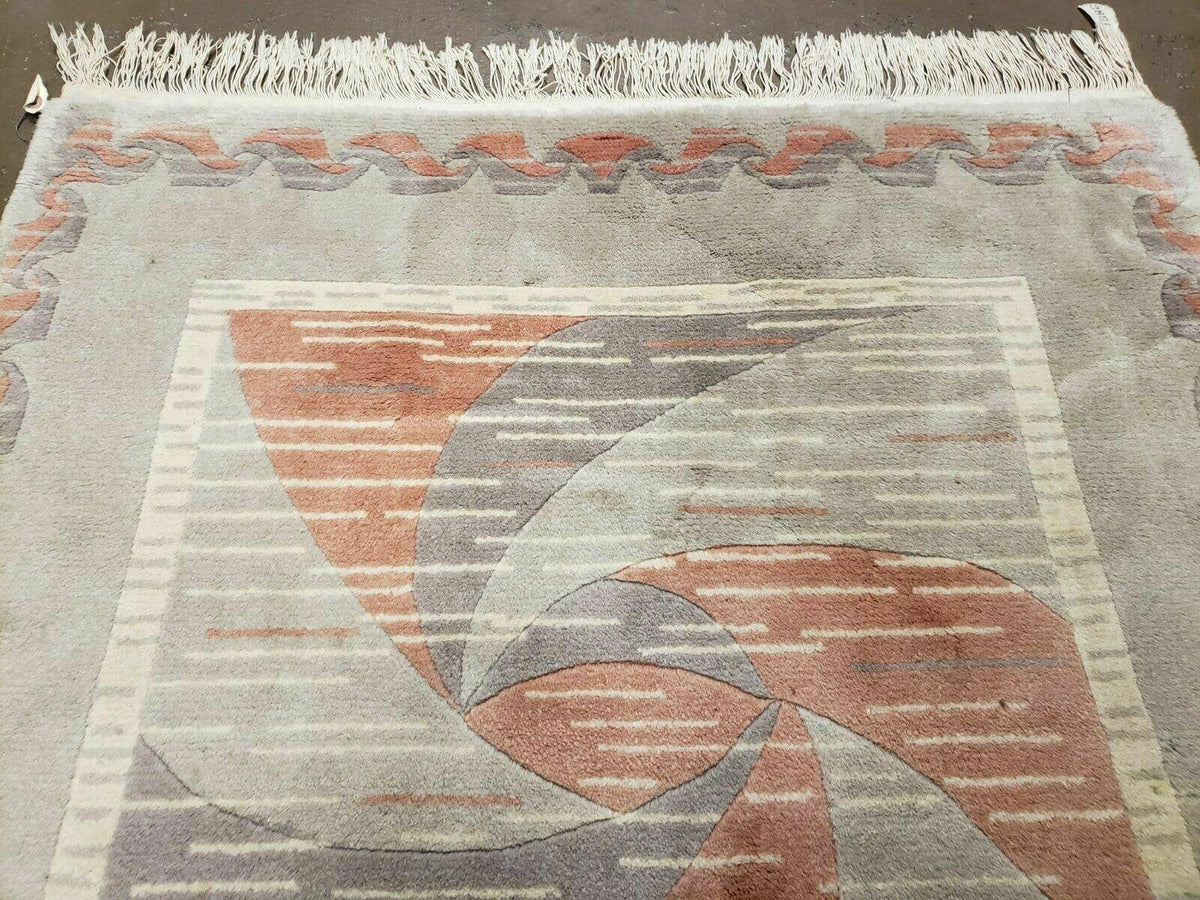 3' X 5' Handmade Modern Chinese Accent Rug - Silk on Cotton Carpet - Abstract Contemporary Design - Beige and Orange - Jewel Rugs, view 4