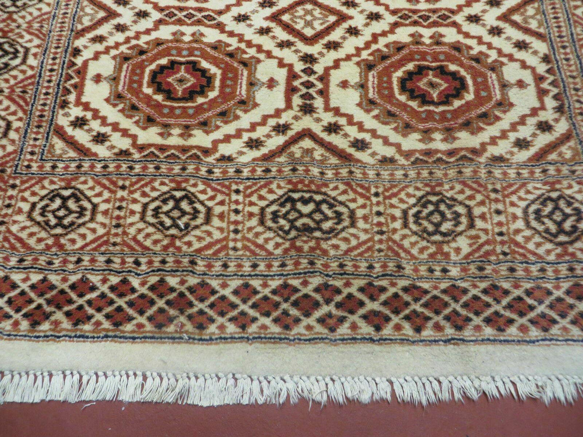 4' X 7' Vintage Handmade Pakistani Turkoman Bokhara Balouch Woven Wool Rug Ivory - Jewel Rugs, view 6