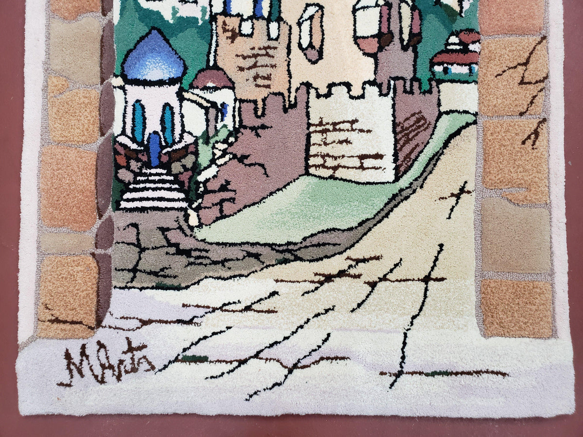 Small Judaica Rug, Rug with Jerusalem Pictorial, Chanuka Gift, Hand-Tufted, Jerusalem Gate, Vintage Judaica, Western Wall Rug, 3x4 Rug - Jewel Rugs, view 8
