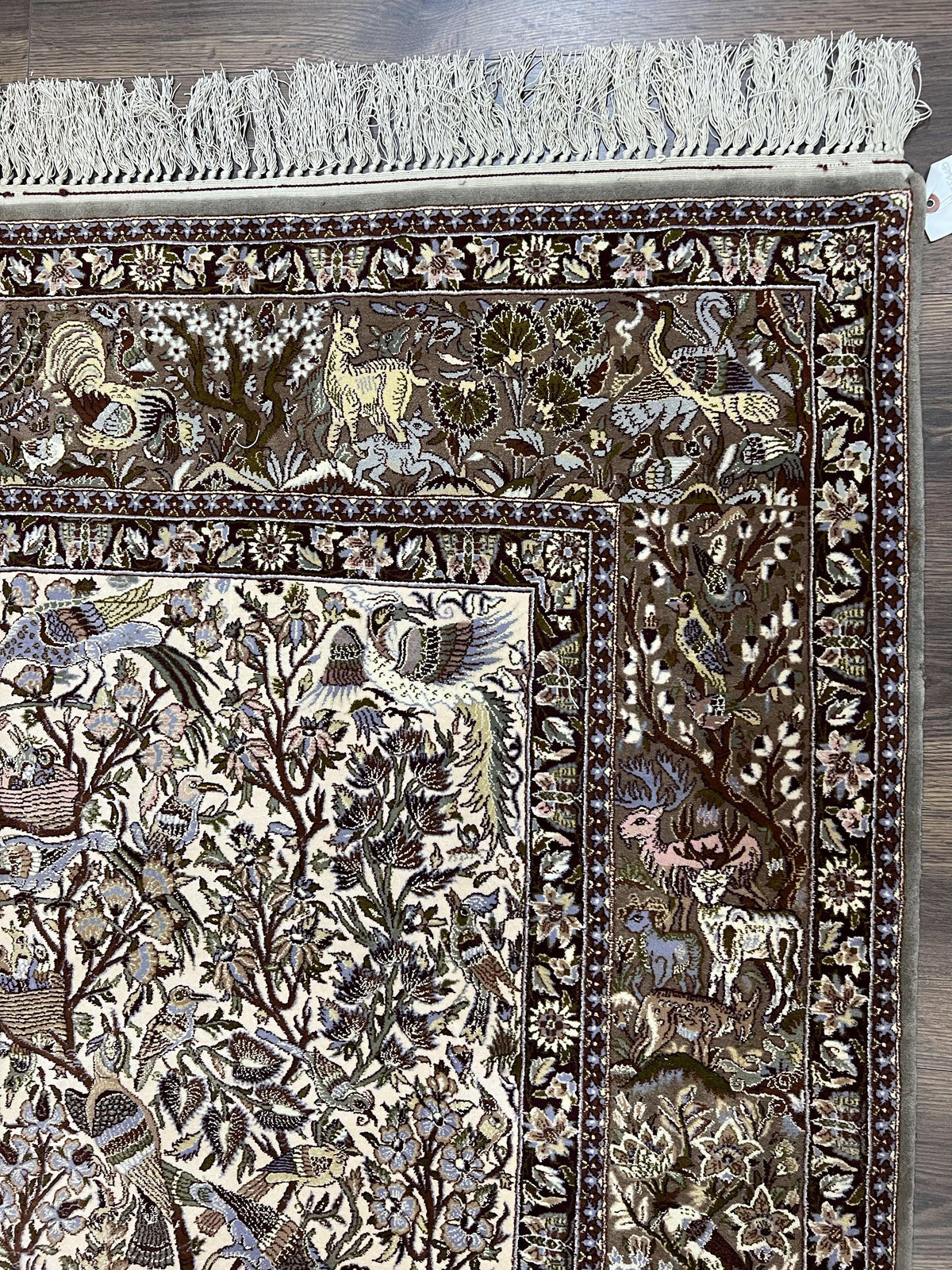 Persian Isfahan Rug 5x8 - Tree of Life, Animal Pictorials, Kork Wool & Silk - Jewel Rugs, view 7