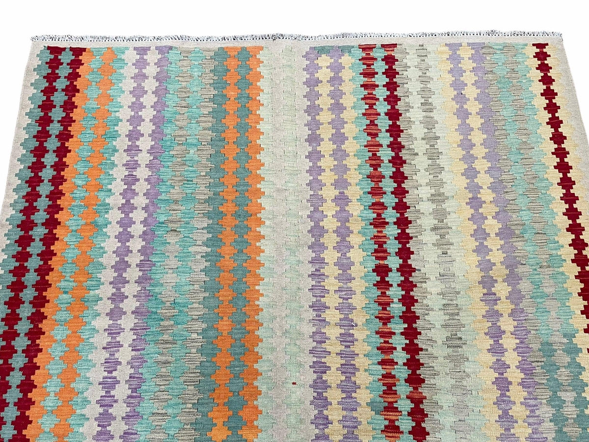Colorful Kilim Rug 6x8 Multicolor Turkish Kilim Rug 6 x 8 Flat Weave Kilim Playful Anatolian Kilim Wool Kilim New Rug - Jewel Rugs, view 4
