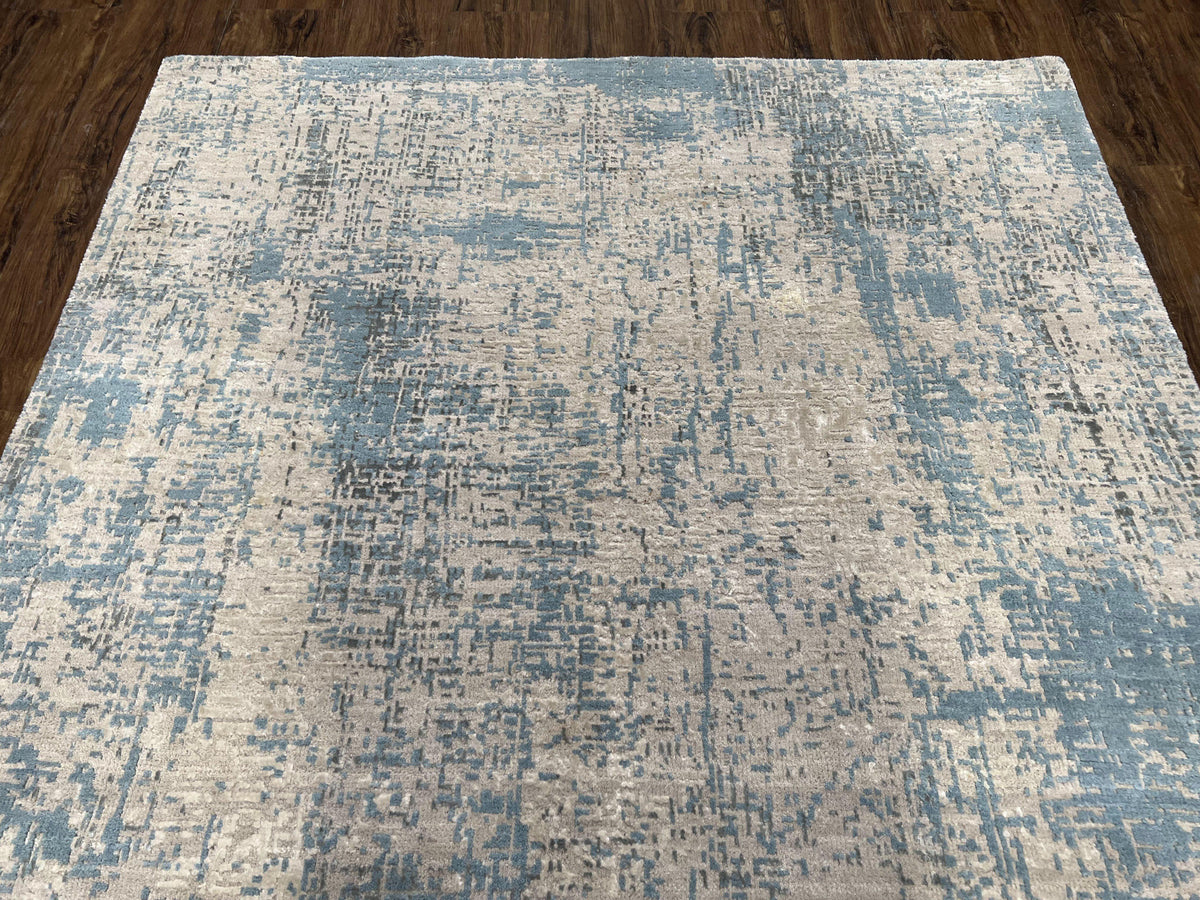 Modern Tibetan Rug 5x8 ft Light Blue and Gray Carpet, Contemporary Wool Rug, Handmade Nepali Rug, Raised Pattern, Tibet Area Rug, Nepal Rug - Jewel Rugs, view 4