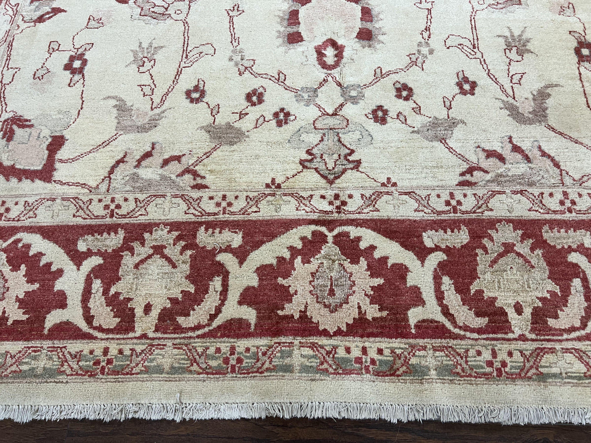 Peshawar Rug 8x12 Pakistani Carpet, Oriental Rug 8 x 12 Chobi Rug, Beige and Red, Allover Large Floral Design, Hand Knotted Vintage Wool - Jewel Rugs, view 6