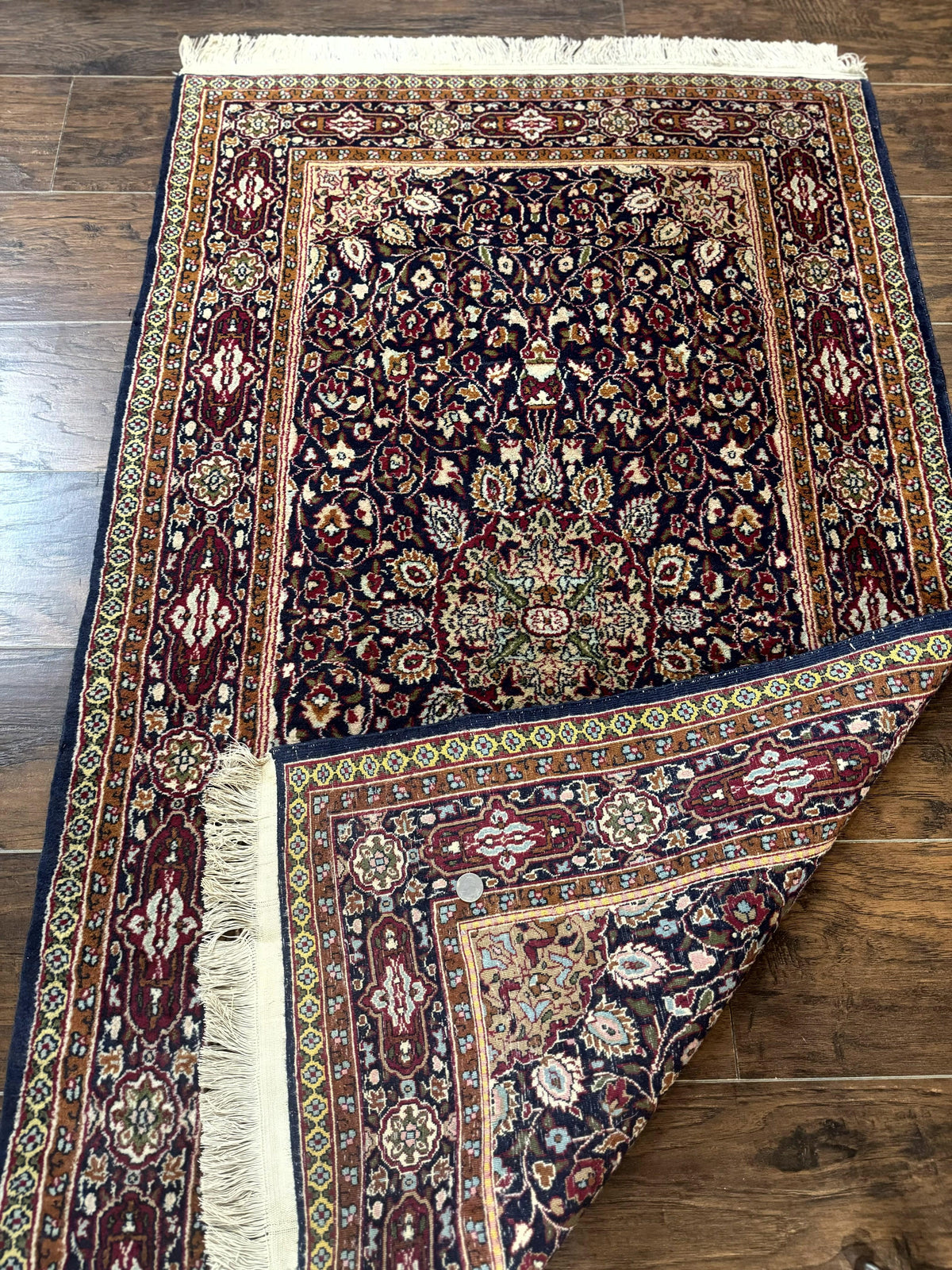 Indo Kashmiri Rug 3x5, Navy Blue, Very Fine 400 KPSI, Pair A - Jewel Rugs, view 12