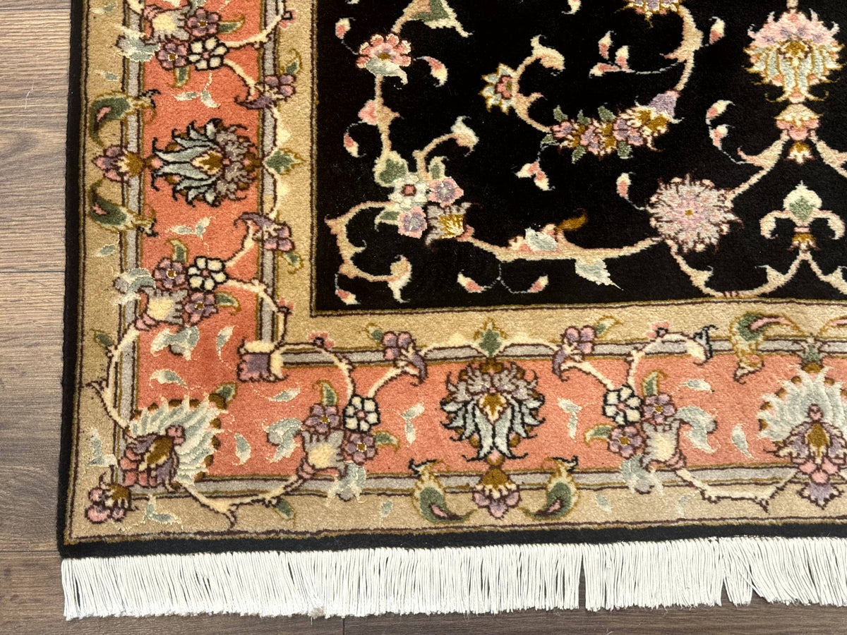 Persian Tabriz Rug 3x5 Black and Salmon Floral Fine Handmade 360 KPSI - Jewel Rugs, view 9
