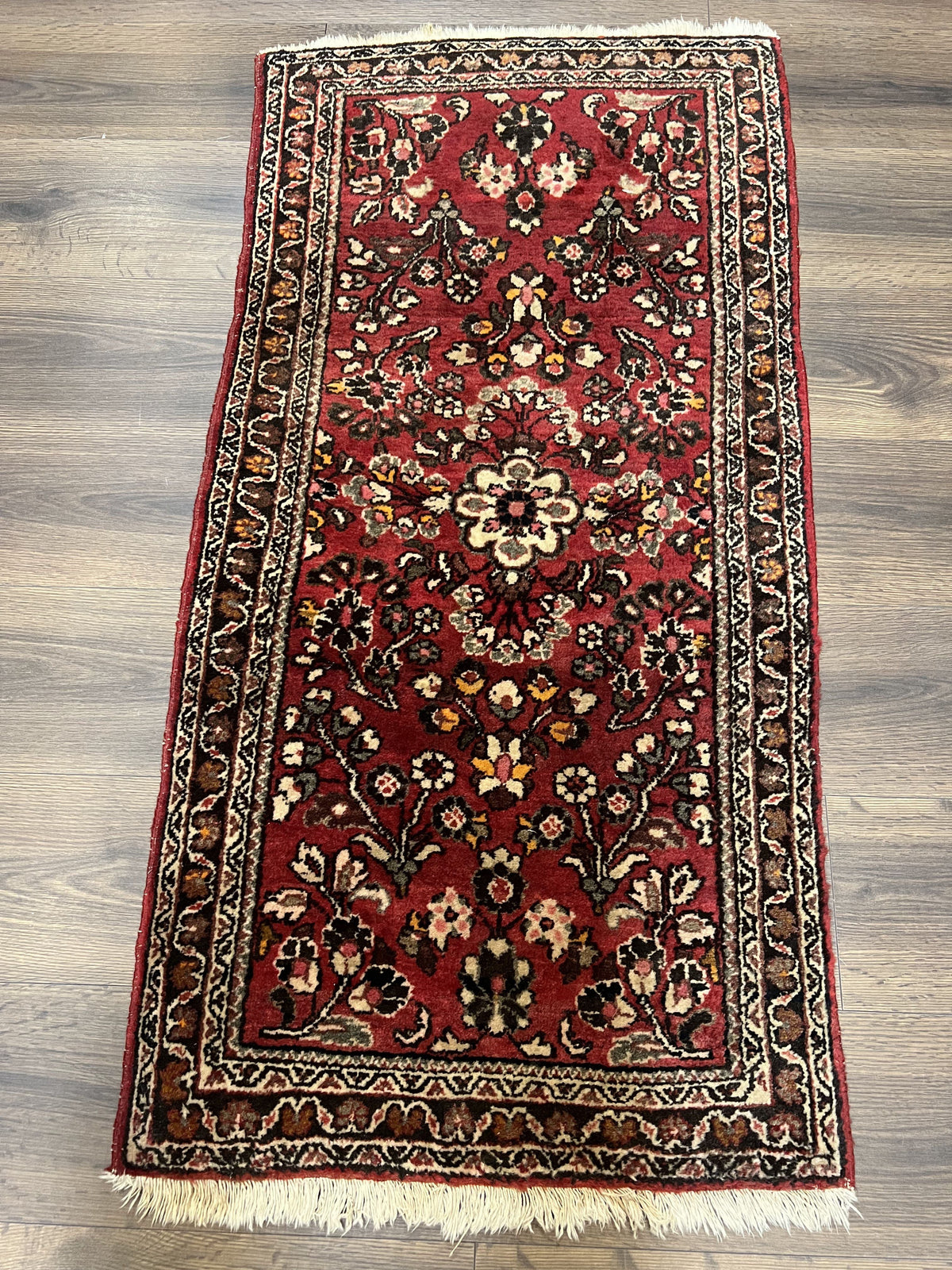 Small Persian Sarouk Rug 2x4 ft, Allover Floral Pattern, Red Black Cream, Hand Knotted Wool Traditional Oriental Carpet, Antique Persian Rug 2 x 4 - Jewel Rugs, view 2