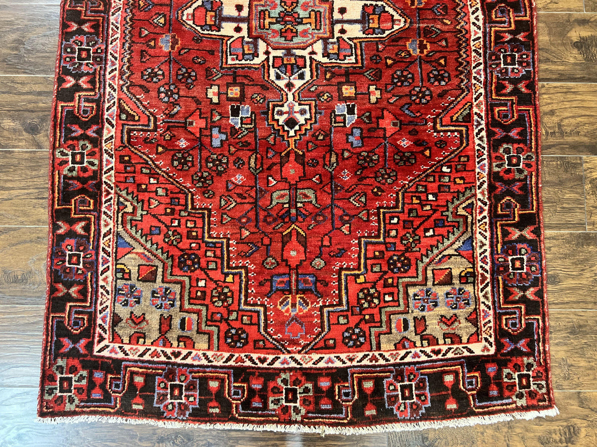 Antique Persian Tribal Rug 4x7, Red, Geometric Medallion, Handmade, Wool, Persian Zanjan Rug - Jewel Rugs, view 6
