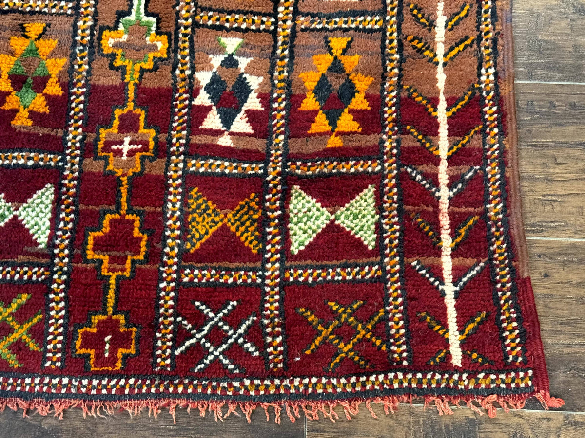Moroccan Berber Tribal Rug 3x5, Geometric Area Rug, Red Orange Brown - Jewel Rugs, view 9