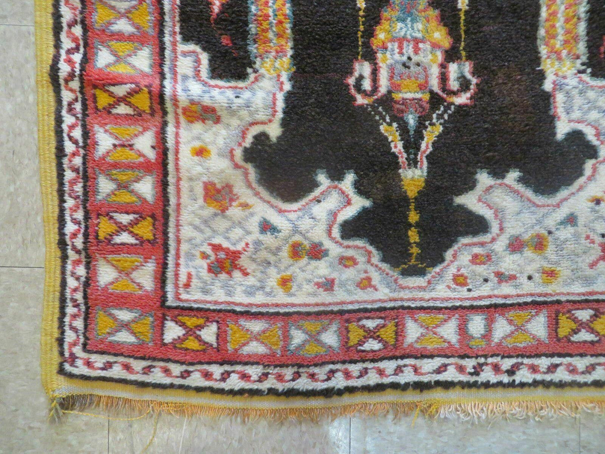 Antique Moroccan Runner Rug 3x7, Moroccan Prayer Rug, Double Mehrab Prayer Arches, Black and Red, Hand-Knotted Wool Carpet, Hallway Rug Nice - Jewel Rugs, view 8