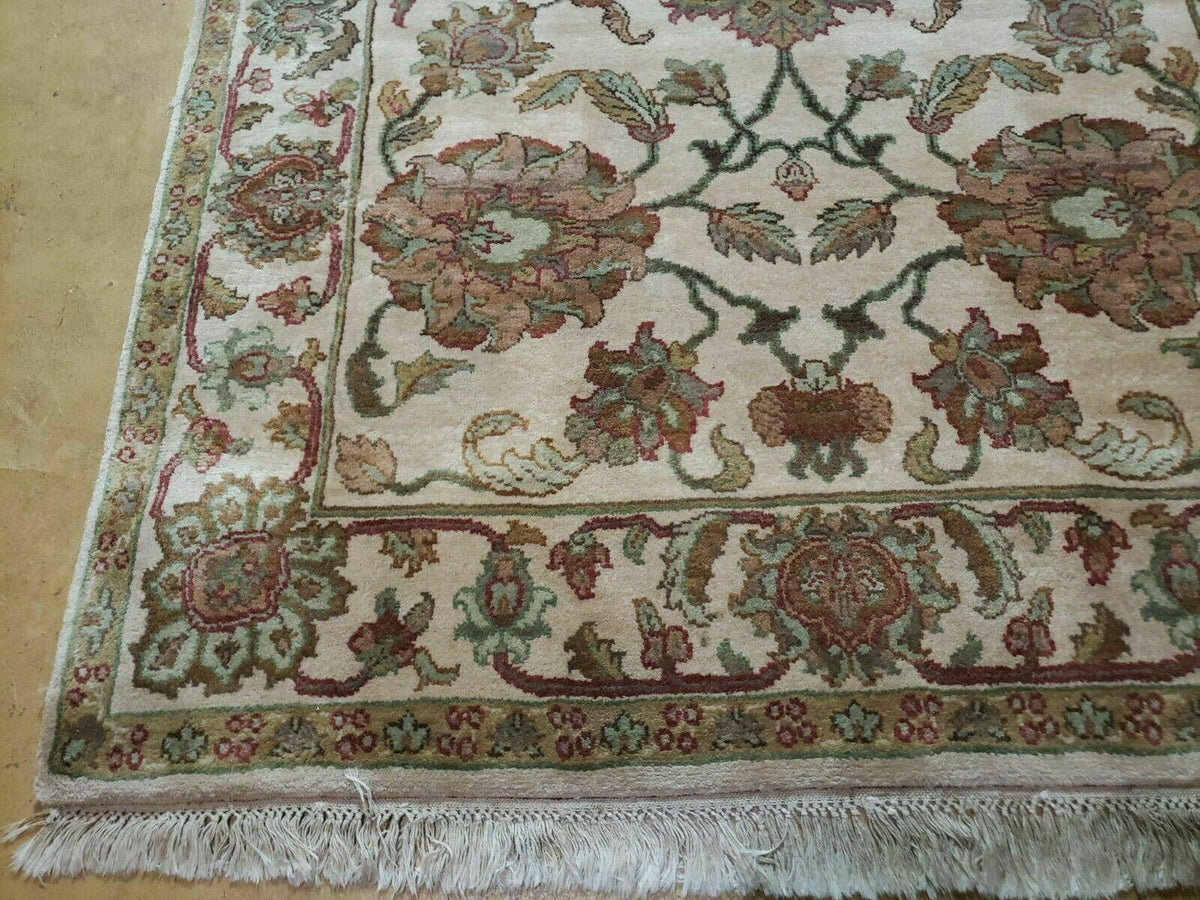 4x12 Vintage Oriental Runner Rug Hand Knotted Indian Agra Wool Tea Washed Beige - Jewel Rugs, view 8