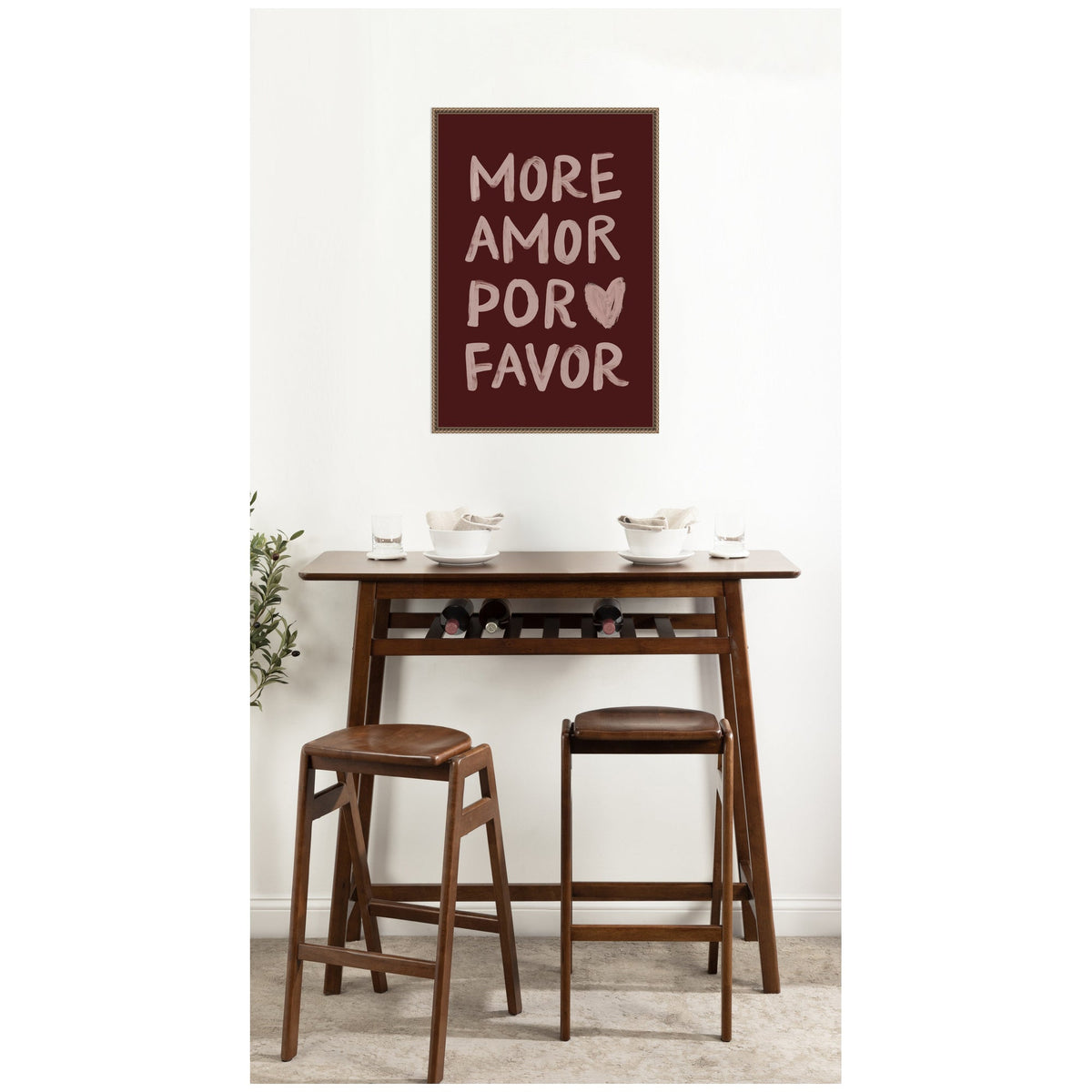 More Amor Por Favor Hand Painted Typography Maroon by Lucky Guava Framed Canvas Wall Art Print