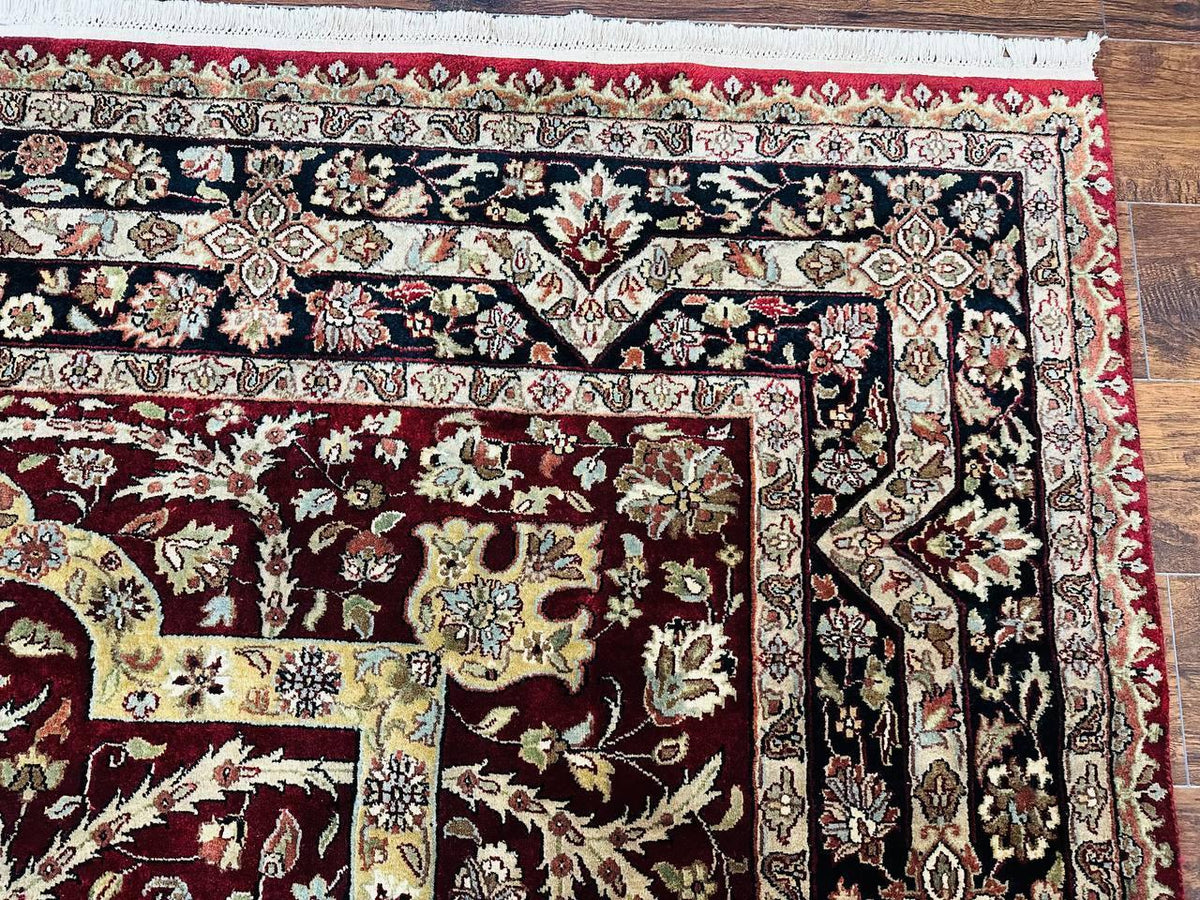 Indo Persian Rug 8x10, Red Vintage Wool Traditional Carpet, Floral, Handmade - Jewel Rugs, view 8