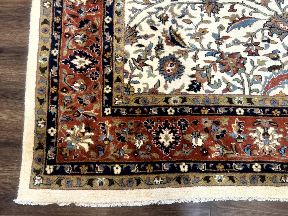 Indo Persian Rug 9x12, Ivory and Red, Traditional Wool Oriental Carpet - Jewel Rugs, view 8