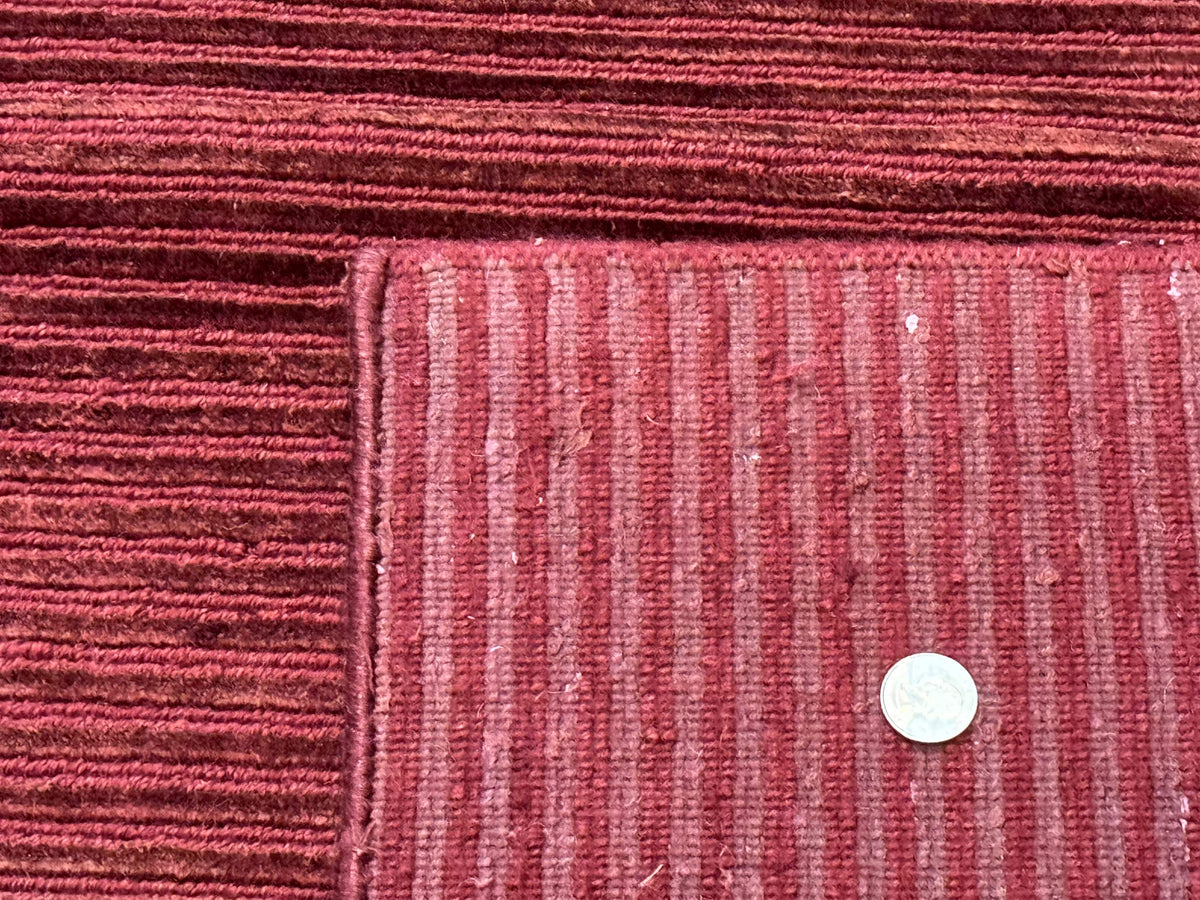 Modern Tibetan Rug 8x10, Red, Stripes, Handmade Wool Thick Pile Carpet - Jewel Rugs, view 11