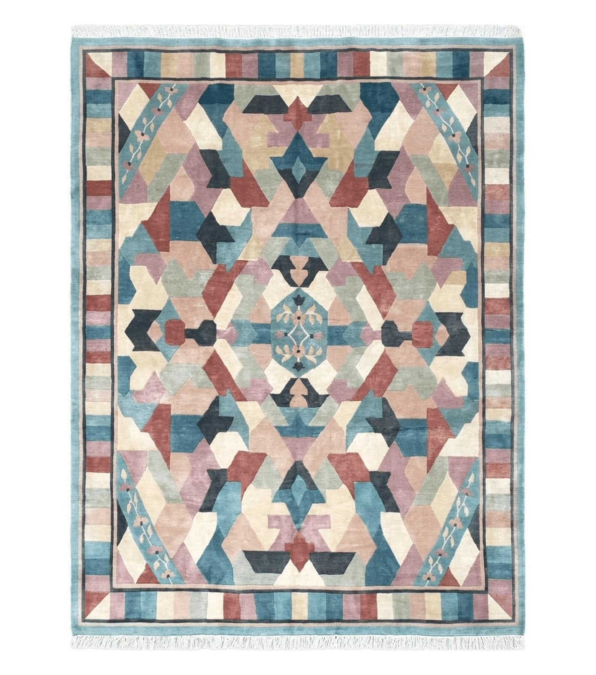 Contemporary Indian Nepalese Area Rug 8x11, Wool Hand-Knotted Modern Multicolor Nepali Abstract Carpet 8 x 11 Soft Playroom Nursery Room Rug - Jewel Rugs