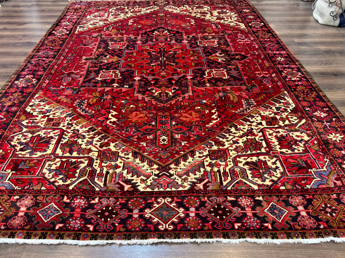 Persian Heriz Rug 8x11, Geometric Design, Red & Cream - Jewel Rugs, view 6