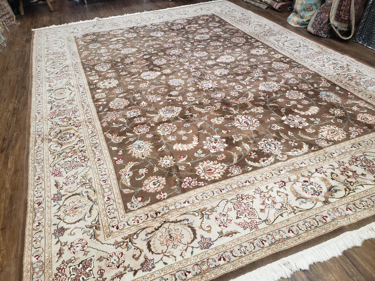 Vintage Pak-Persian Area Rug 9x12, Wool Hand-Knotted Spice Brown & Ivory Traditional Fine Oriental Carpet, Pakistani Carpet, 9 x 12 Fine Rug - Jewel Rugs, view 11