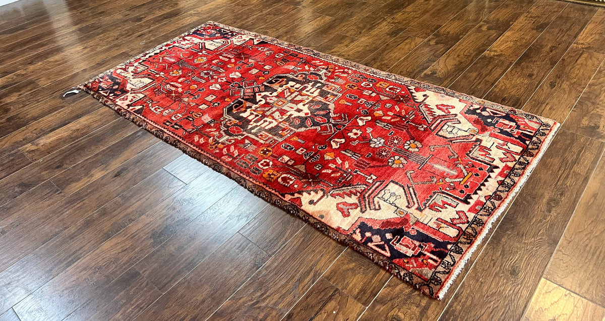 Antique Persian Tribal Rug 4 x 8, Geometric Medallion, Boho Rug, Wool Handmade Rug, Red 4x8 Rug, Persian Hamadan Rug - Jewel Rugs, view 13