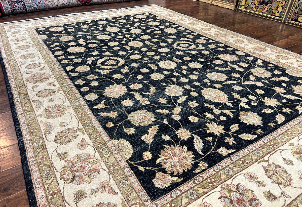 Indo Persian Rug 10x14, Charcoal and Beige, Floral Allover, Handmade Vintage Wool Carpet - Jewel Rugs, view 13