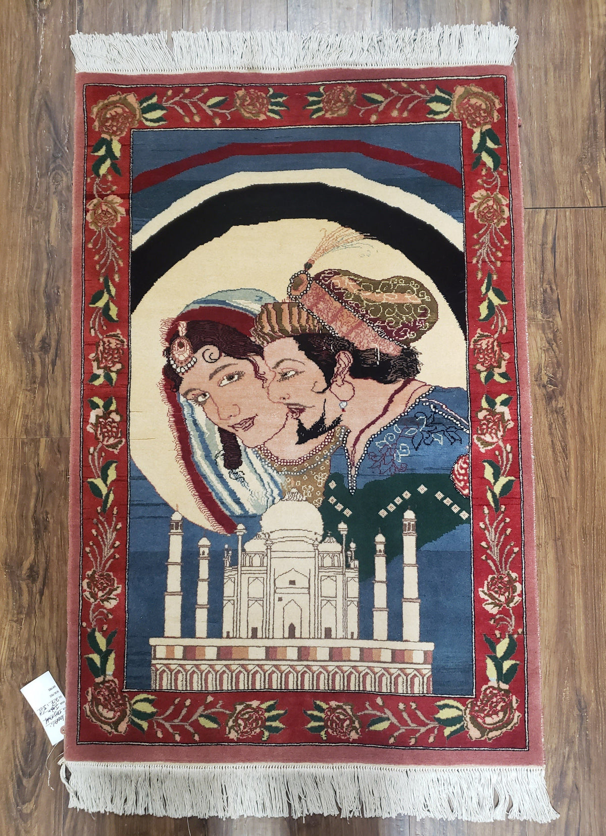Vintage Small Pictorial Lovers Rug 2.5 x 4, Taj Mahal Indo Persian Rug, Wool Hand-Knotted Indian Rug, King & Queen, Layla and Majnun - Jewel Rugs, view 3