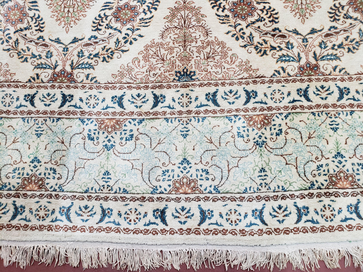 Fine Antique Persian Light Colored Kashan Carpet, 7x12, Top Quality, Rare, Ivory & Blues, Hand-Knotted, Wool - Jewel Rugs, view 13