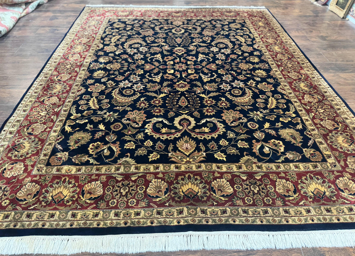 Indo Persian Rug 8x10, Navy Blue and Red, Floral Allover, Hand Knotted Vintage Wool Carpet, Indo Sarouk - Jewel Rugs, view 2