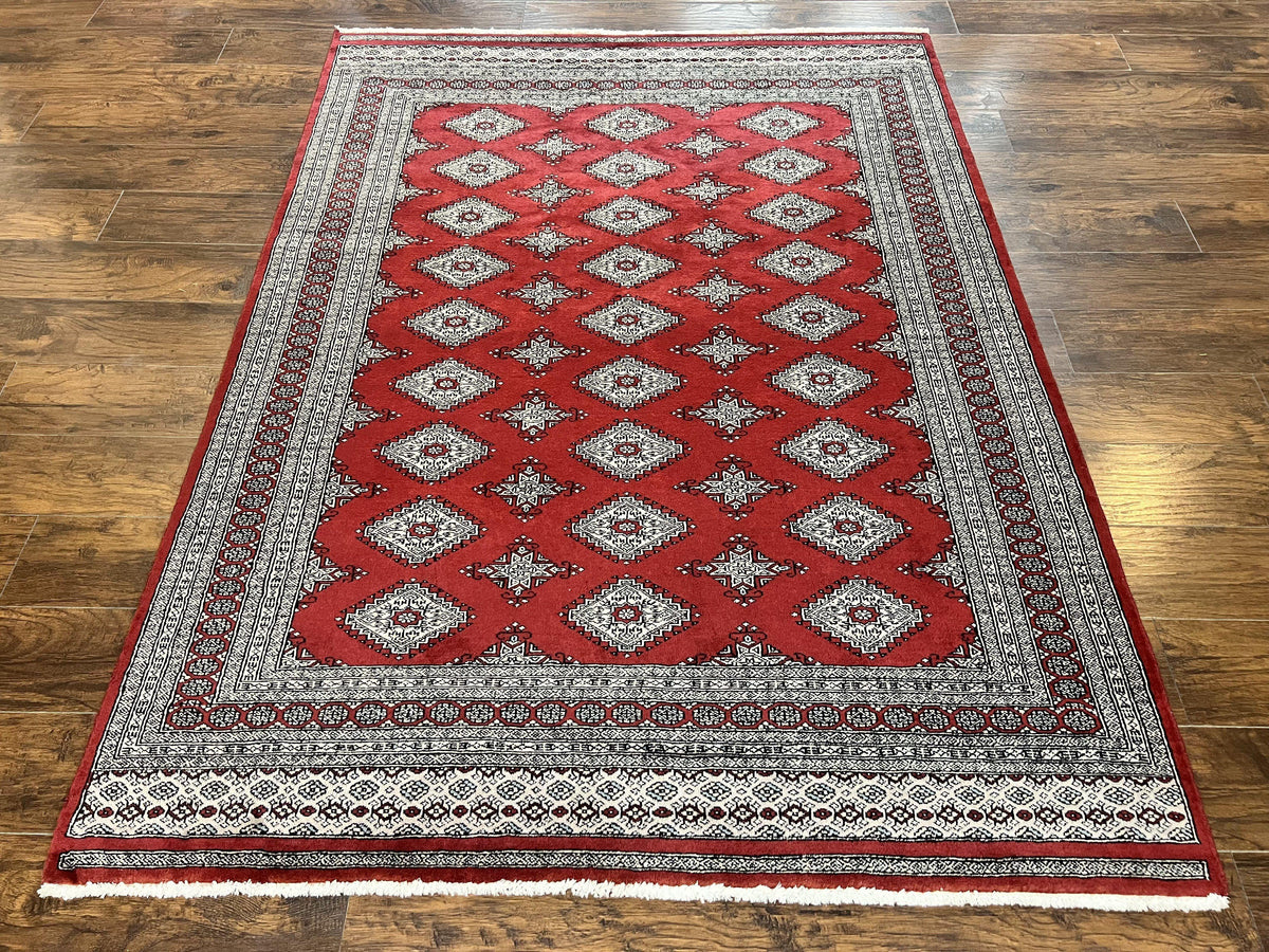 Pakistani Bokhara Rug 6x8, Fine Turkoman Carpet, Wool Handmade Vintage, Red, 6 x 8 Medium Sized Rug, Turkmen Rug - Jewel Rugs, view 6