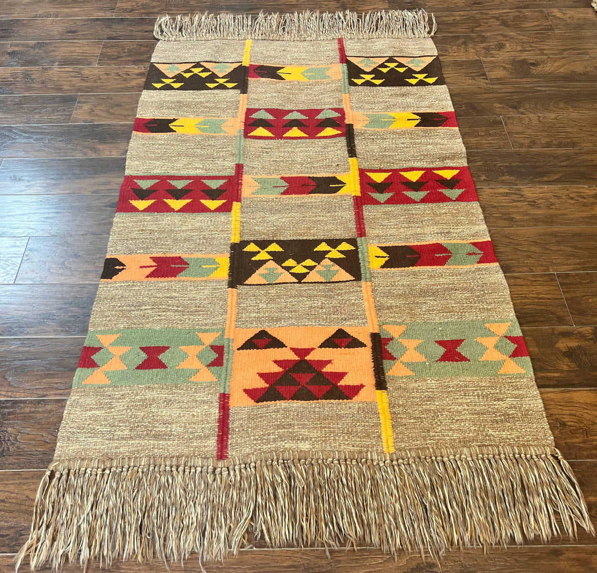 South American Flatweave Rug, Gray, Handmade Vintage Wool Bohemian Blanket - Jewel Rugs, view 2