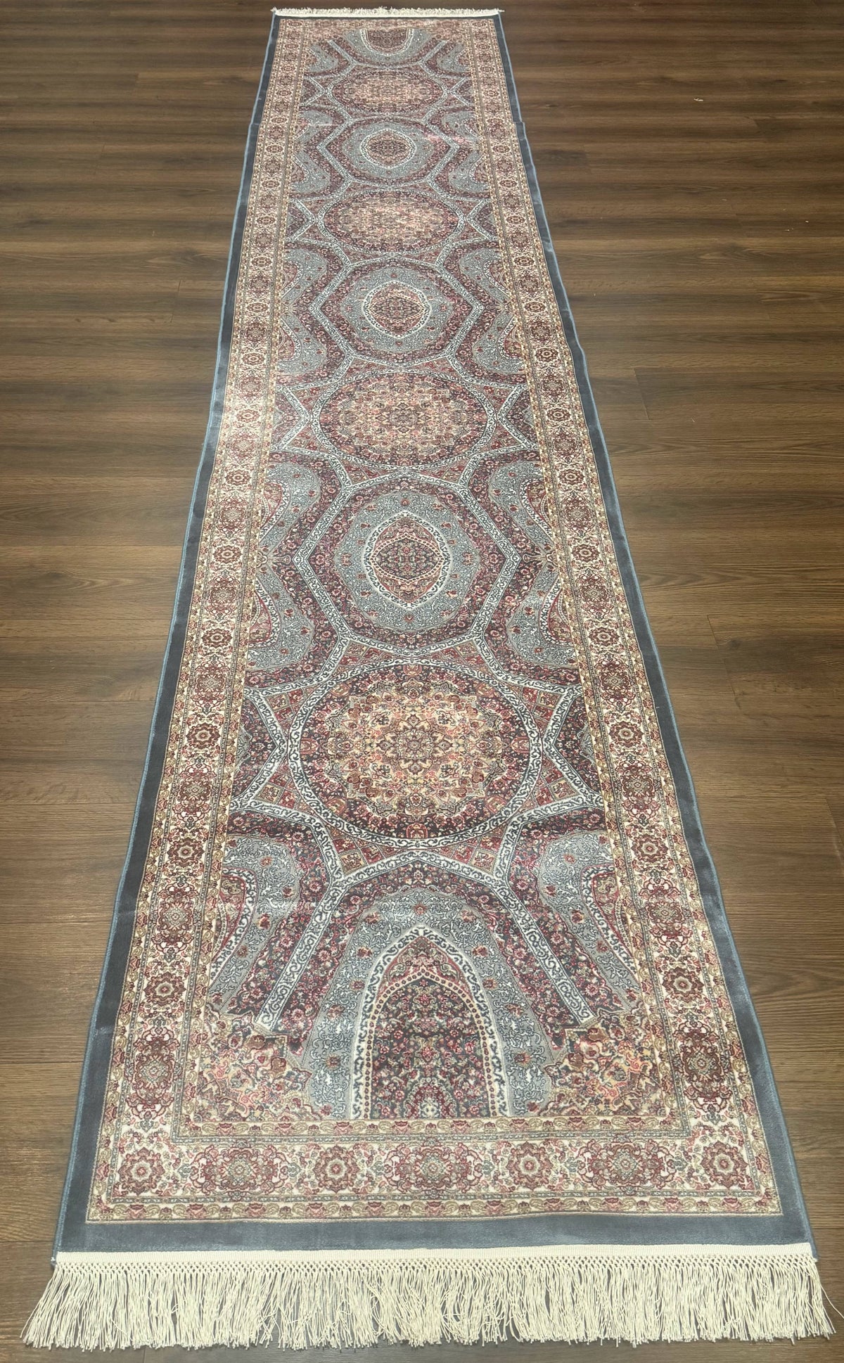 Turkish Silk Runner Rug 2.6 x 13, Blue Runner Rug, Dome Design, Bamboo Silk, New - Jewel Rugs, view 12