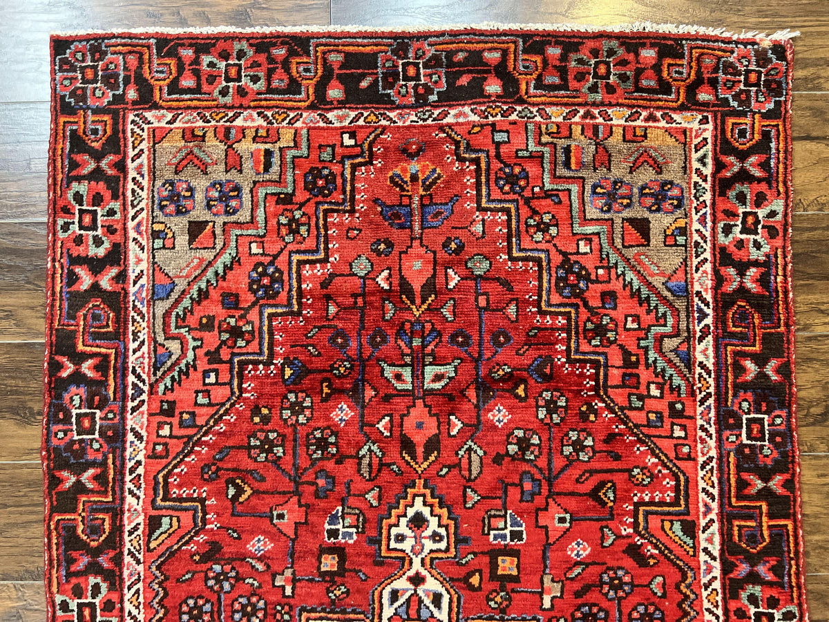 Antique Persian Tribal Rug 4x7, Red, Geometric Medallion, Handmade, Wool, Persian Zanjan Rug - Jewel Rugs, view 4