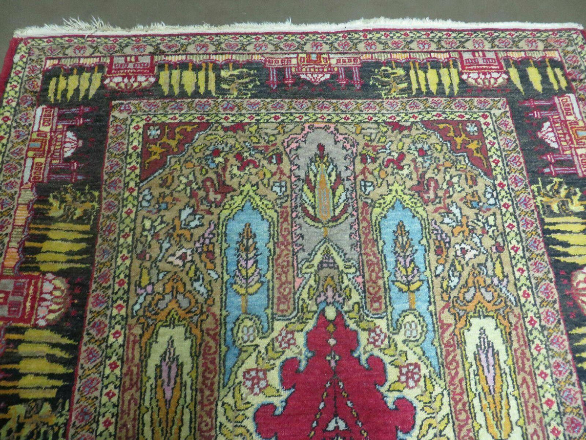 4' X 6' Antique 1920s Handmade Turkish Mehrab Design Wool Rug Lantern Beautiful - Jewel Rugs, view 3