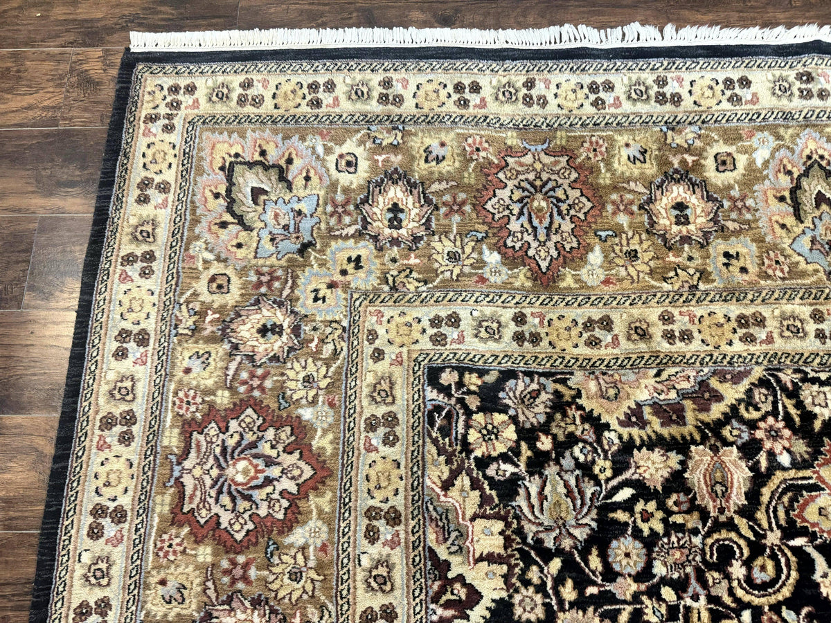 Indo Persian Rug 9x12, Floral Allover, Midnight Blue, Handmade Vintage Wool Oriental Carpet - Jewel Rugs, view 7