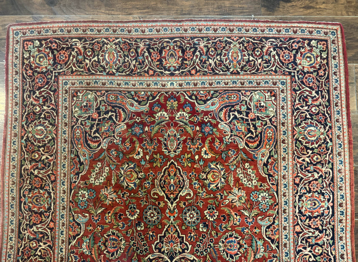 Persian Kashan Rug 4x7, Red, Floral Medallion, Vintage, Wool - Jewel Rugs, view 4