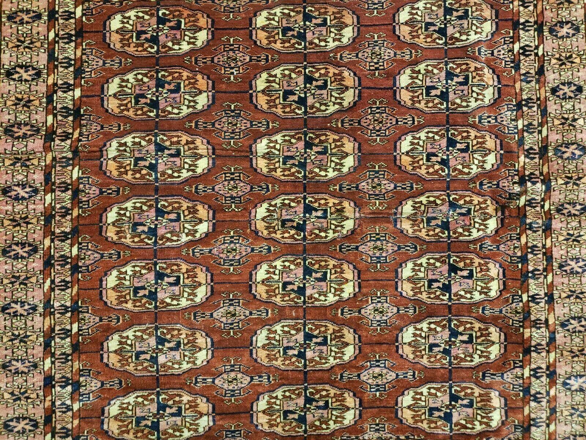 4' X 4' Antique Handmade Turkoman Bokhara Balouch Woven Wool Rug Brick Red Nice - Jewel Rugs, view 4