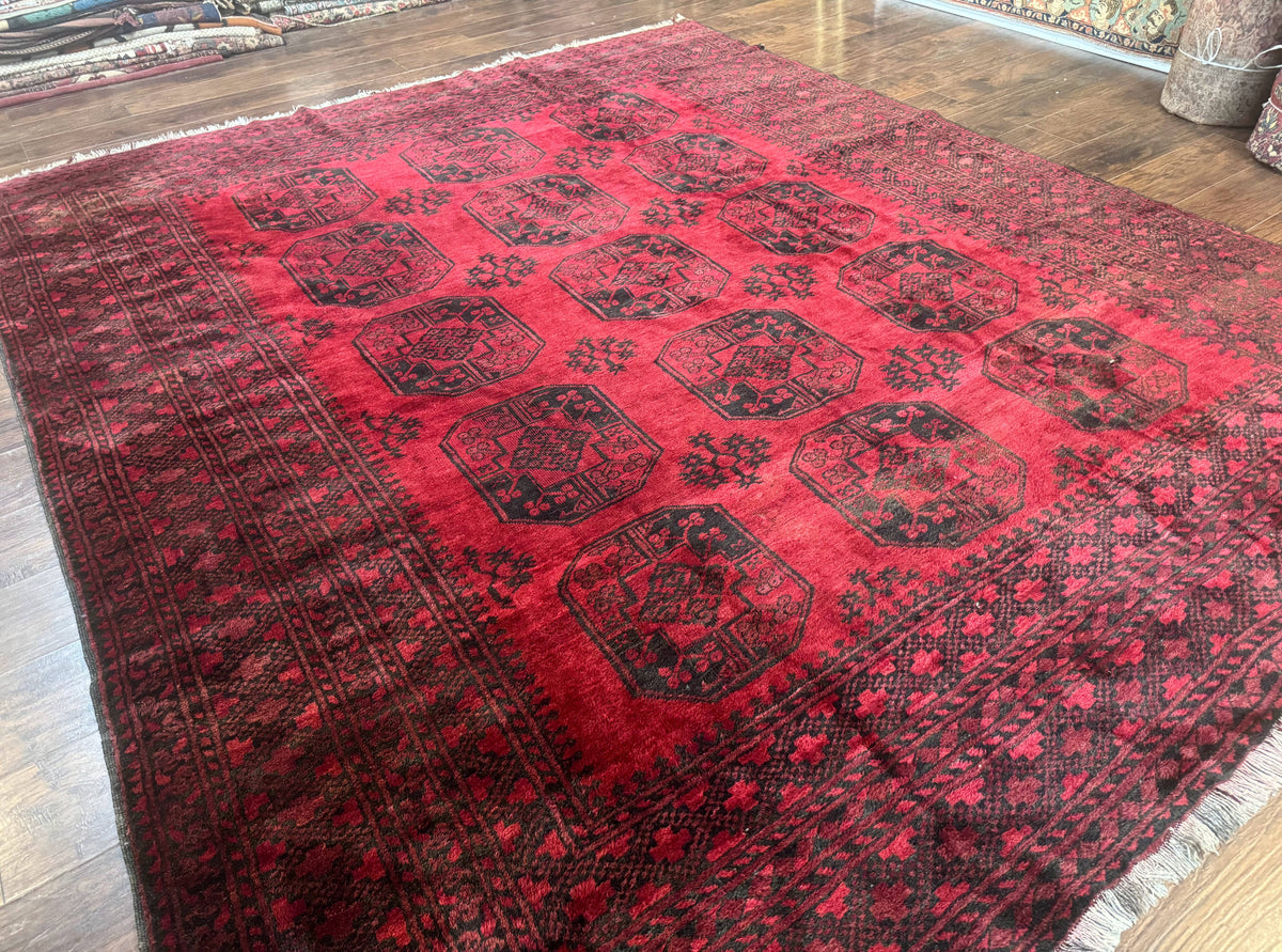 Afghan Turkoman Rug 9x10, Red Beshir Carpet, Tribal, Wool, Antique - Jewel Rugs, view 12