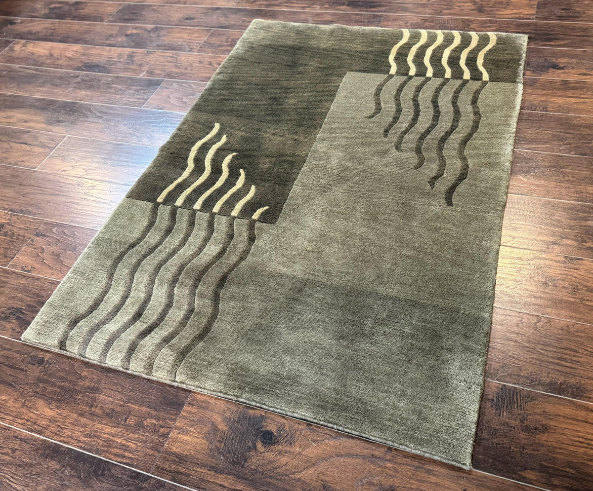 Modern Tibetan Wool Rug 3.6 x 5.6, Shades of Green, Abstract Design - Jewel Rugs, view 3