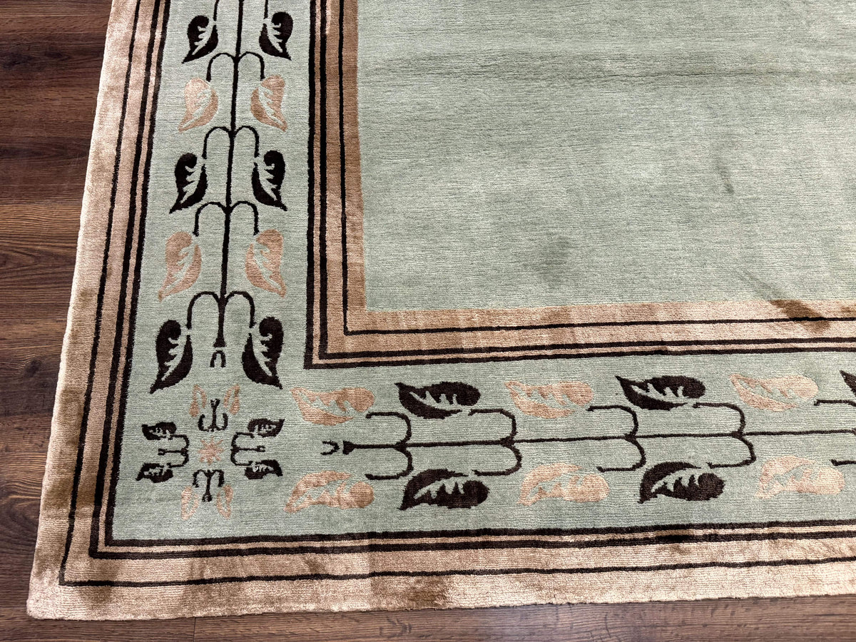 Palace Size Nepali Rug 9x18, Open Field, Light Mint Green, Wool Hand Knotted, Modern Contemporary - Jewel Rugs, view 9
