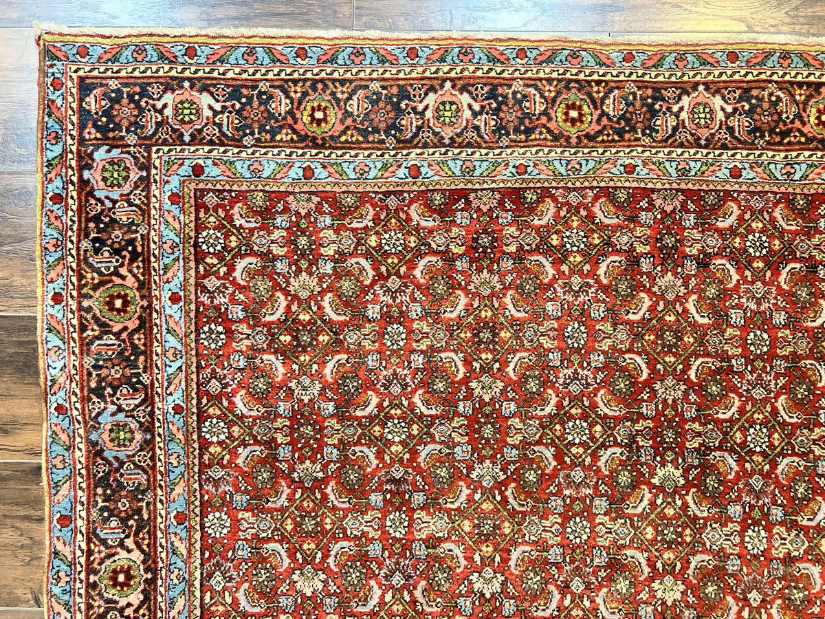 Antique Persian Bidjar Rug 5x7, Repeated Allover Herati Pattern, Red, Handmade Wool Carpet - Jewel Rugs, view 6