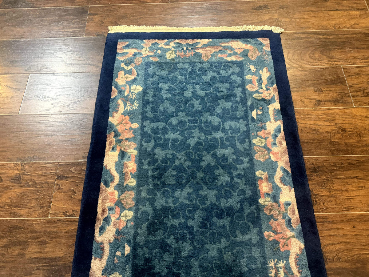 Blue Chinese Rug 2.6 x 4, Fete Rug, Peking Rug, Chinese Wool Rug, Art Deco Carpet - Jewel Rugs, view 11