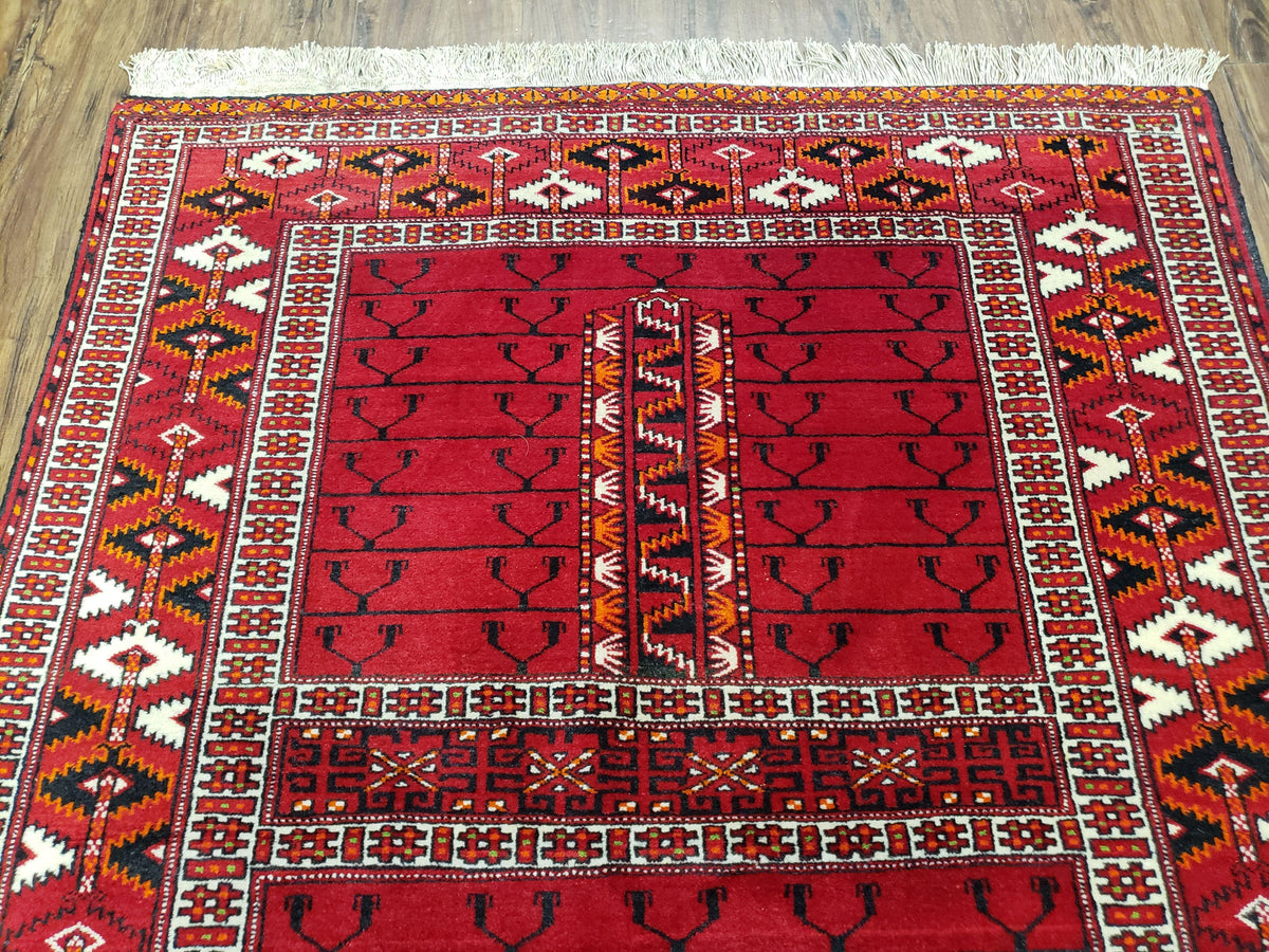 Antique Persian Turkoman Rug 4x5, Hatchli Tekkeh Ersari Red Tribal Rug, Handmade Wool Oriental Carpet, Four Seasons Rug - Jewel Rugs, view 4