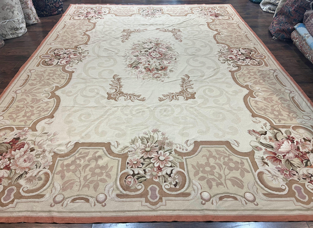 10x14 Aubusson Rug, Wool Handmade Vintage Carpet, French European Design, Elegant - Jewel Rugs, view 12