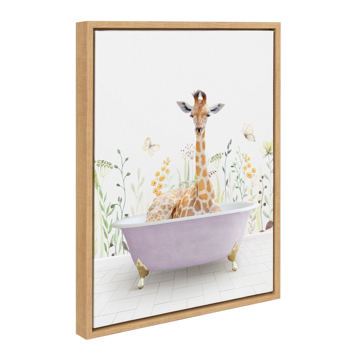 Sylvie Giraffe In Spring Bath Framed Canvas by Amy Peterson Art Studio