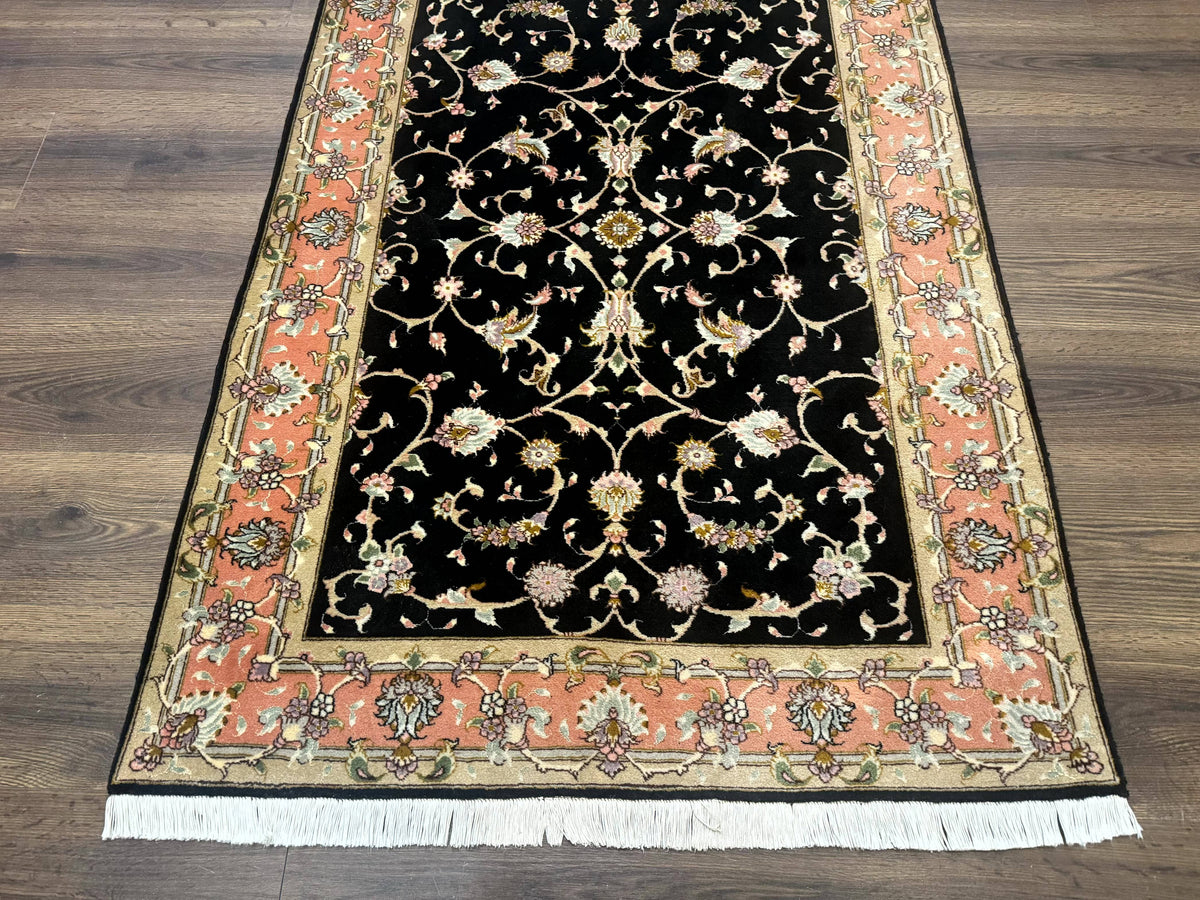 Persian Tabriz Rug 3x5 Black and Salmon Floral Fine Handmade 360 KPSI - Jewel Rugs, view 6
