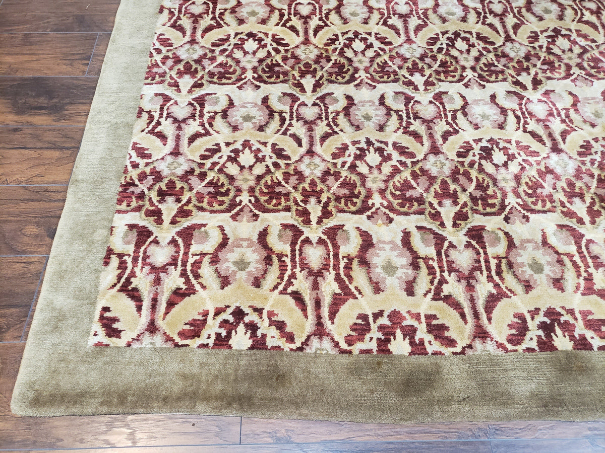 Contemporary Indian Nepalese Room Sized Rug 9 x 11.6, Wool Hand-Knotted Dark Red & Beige Soft Carpet, 9 x 12 Masterloom Living Room Rug - Jewel Rugs, view 7