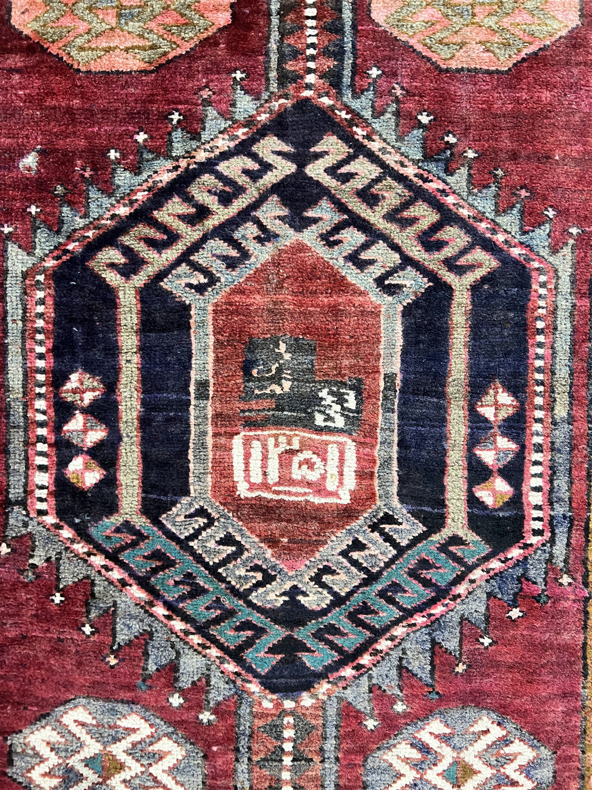 Persian Heriz Runner Rug 3.8 x 8.6, Geometric Design, Large Triple Medallions, Hand Knotted Handmade Vintage Wool Hallway Rug, Red - Jewel Rugs, view 12